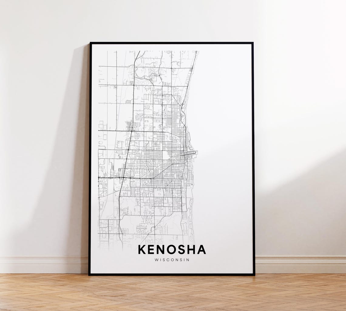 Kenosha City Map Print Street Poster Wisconsin Art Road Wall Office Decor