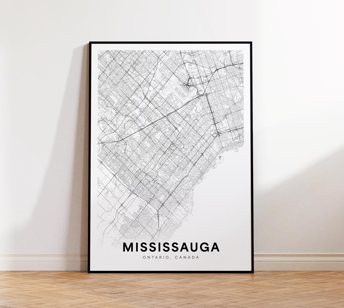 Mississauga Ontario Canada Minimalist Black White Street Map Poster