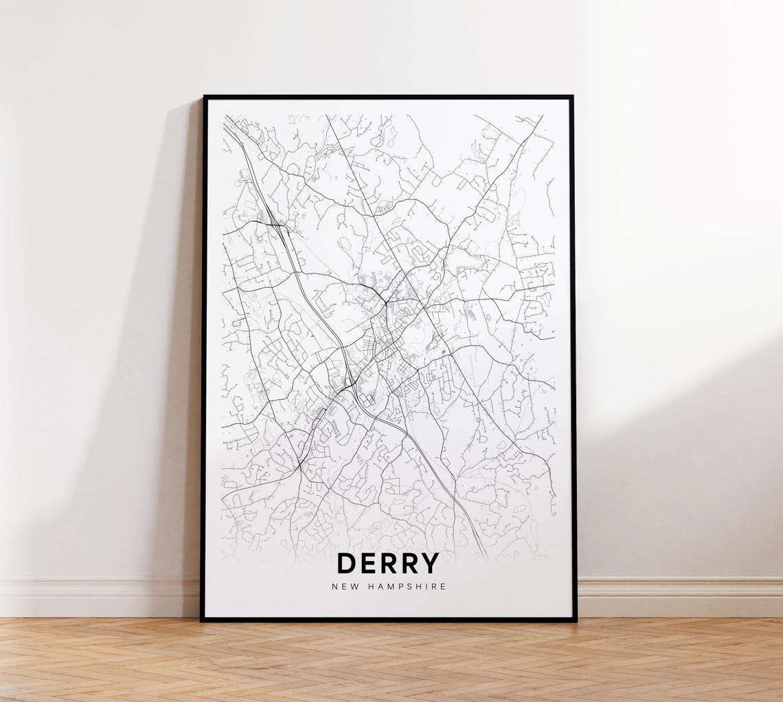 Derry New Hampshire Minimalist Black and White City Map Poster