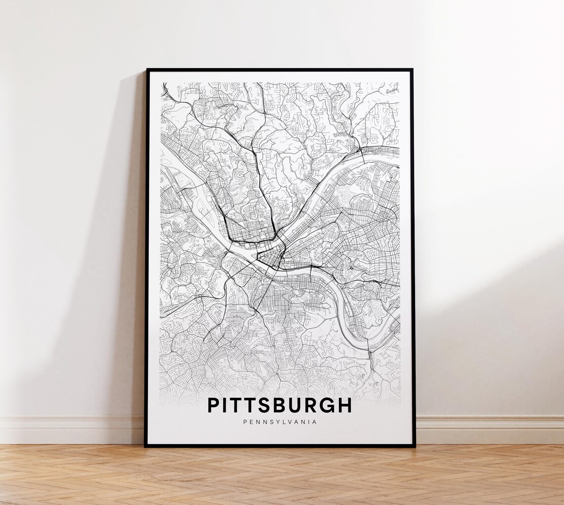 Pittsburgh Pennsylvania City Street Map Minimalist Black Poster