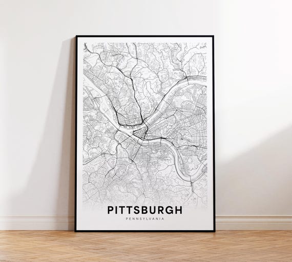 Pittsburgh City Map Poster Pa Street Pennsylvania Print Road Wall Art Office