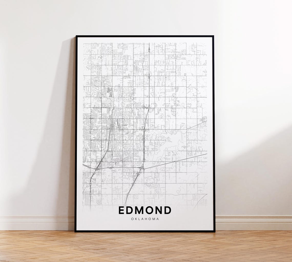 Edmond City Map Print Street Poster Oklahoma Art Road Wall Living Room Decor
