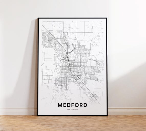 Medford City Map Print Street Poster Oregon Art Road Minimalist Living Room Decor