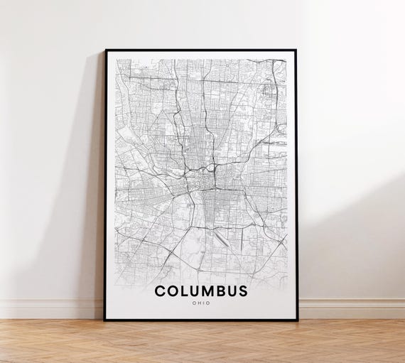 Columbus Oh City Map Street Ohio Usa Poster Modern Road Minimalist Black And White Wall Art Decor