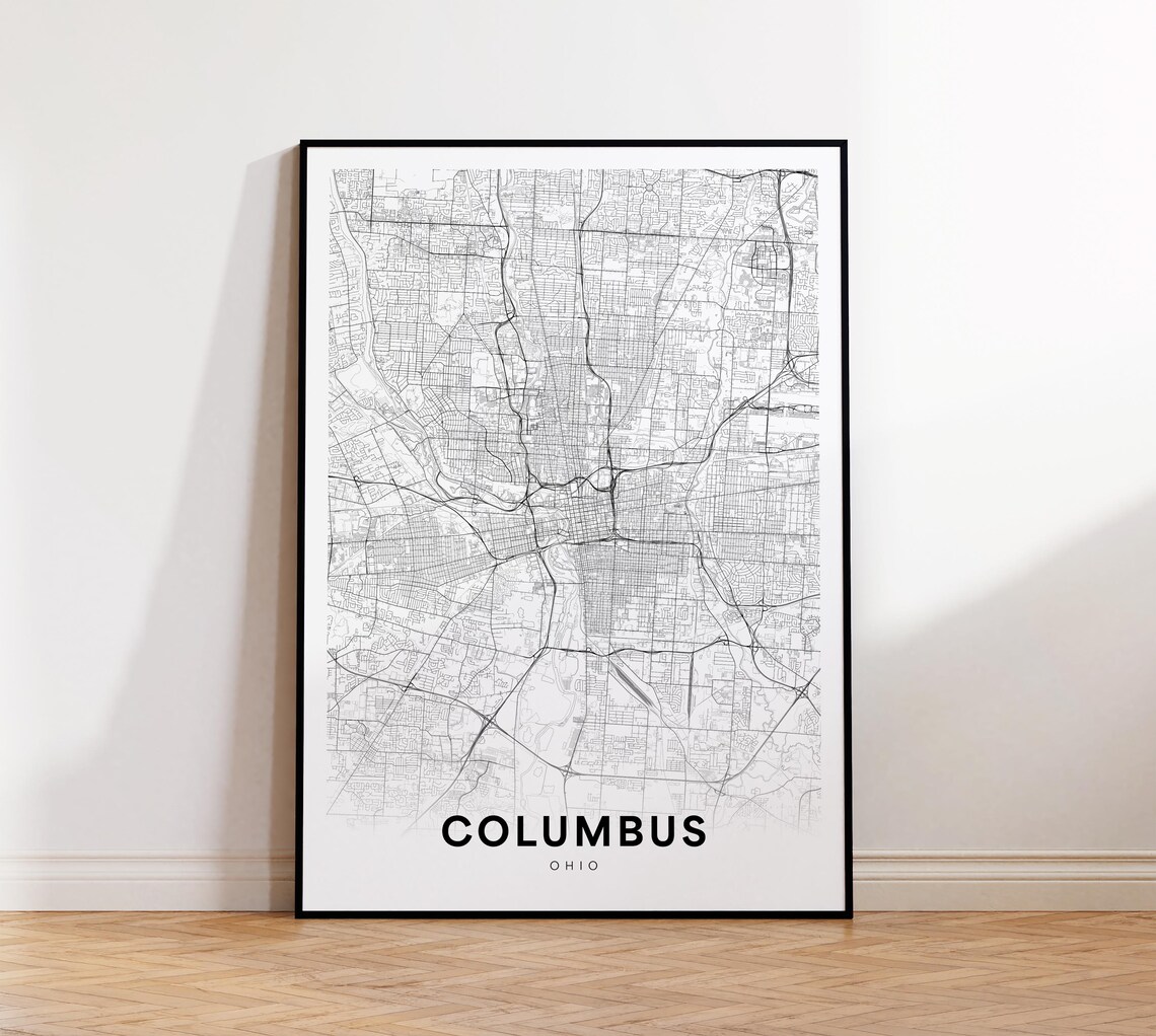 Columbus Ohio Downtown Minimalist Black Line City Street Map Poster