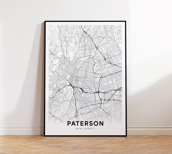 Paterson City Map Poster Nj Street New Jersey Print Road Wall Art Home Decor
