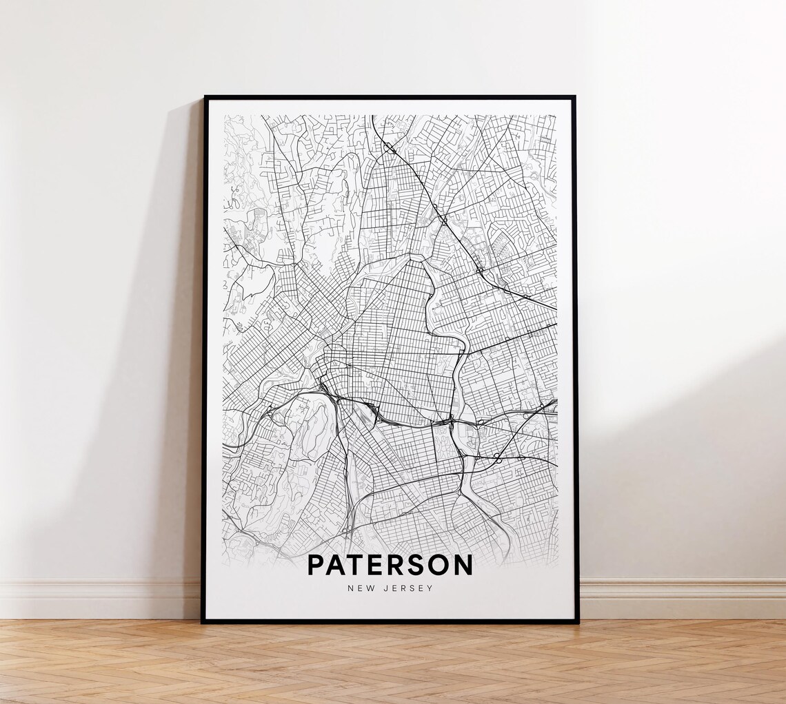 Paterson New Jersey Minimalist Street Map Black White Poster