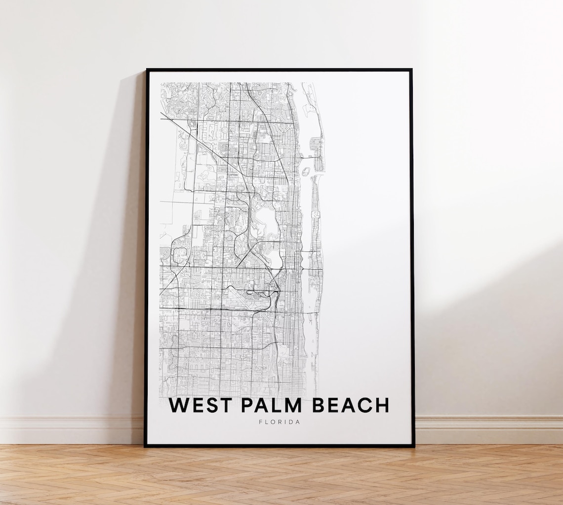 West Palm Beach Florida Street Map Minimalist Black and White Poster