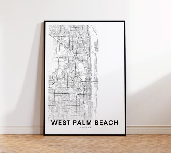 West Palm Beach Map Print Fl Poster Florida Art Street Road Wall Living Room Decor