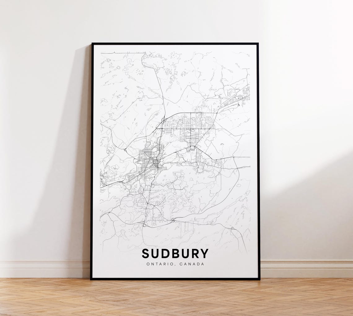 Sudbury Ontario Minimalist Street Map Poster Canada Office Decor