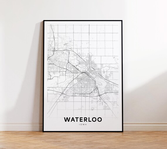 Waterloo City Map Poster Ia Street Iowa Us Road Print Wall Art Nursery Room