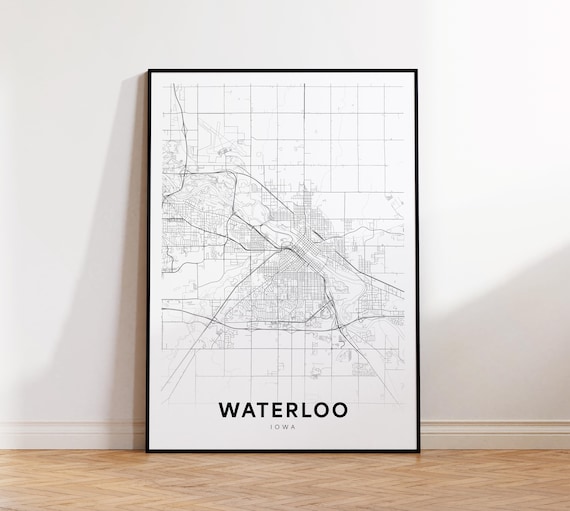 Waterloo Iowa Minimalist Black and White Street Map Art Poster