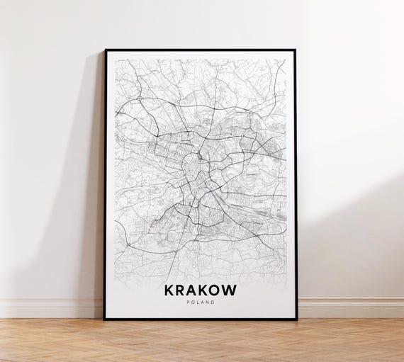 Krakow City Map Krakw Poland Wall Art Minimalist Print Modern Decor Street Gift For Him Instant