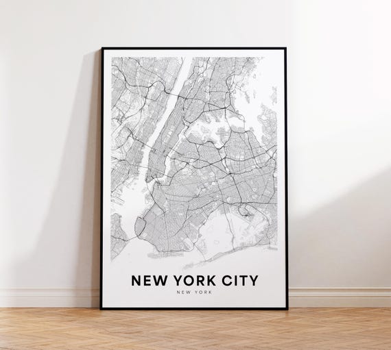 New York City Map Print Street Poster Larger Nyc Area Road Minimalist Instant