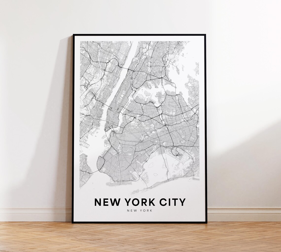 New York City Five Boroughs Street Map Minimalist Black White Poster