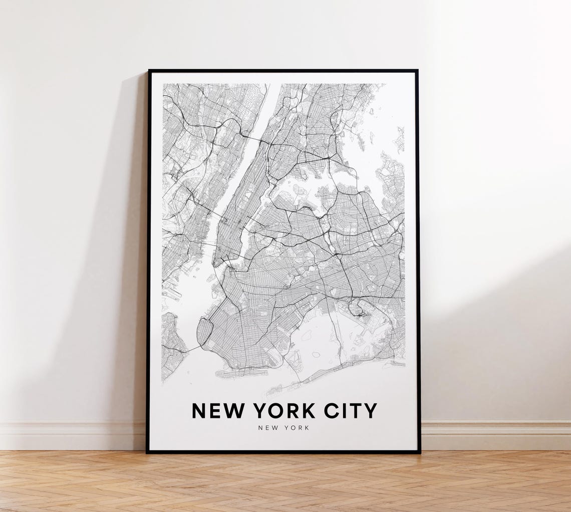 New York City Map Print Street Poster Larger Nyc Area Road Minimalist Instant