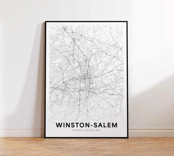 Winstonsalem Nc City Map Winston Salem Street North Carolina Usa Poster Modern Road Minimalist Black And White Wall Art