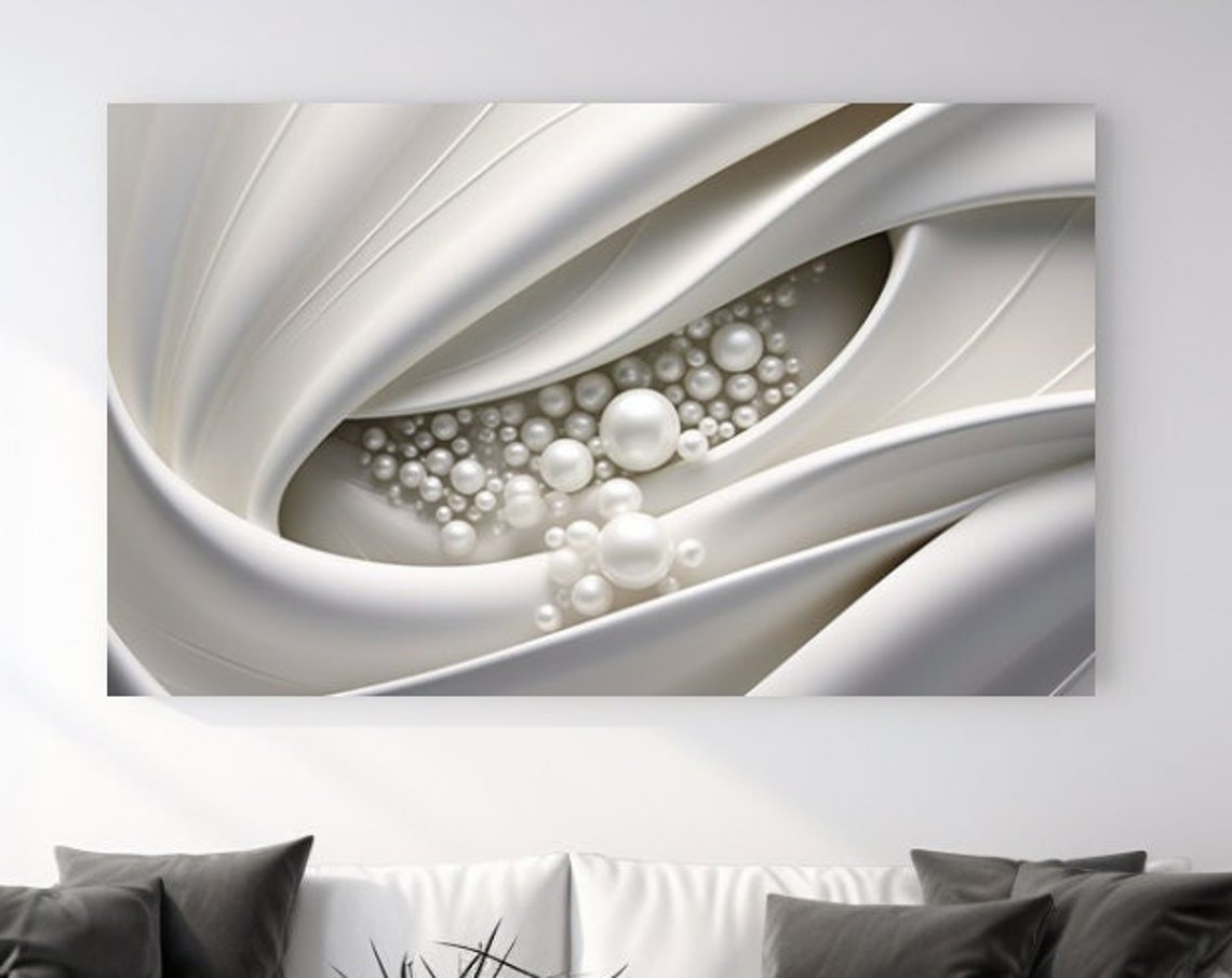 White Pearl Abstract 3D Waves Elegant Minimalist Modern Poster