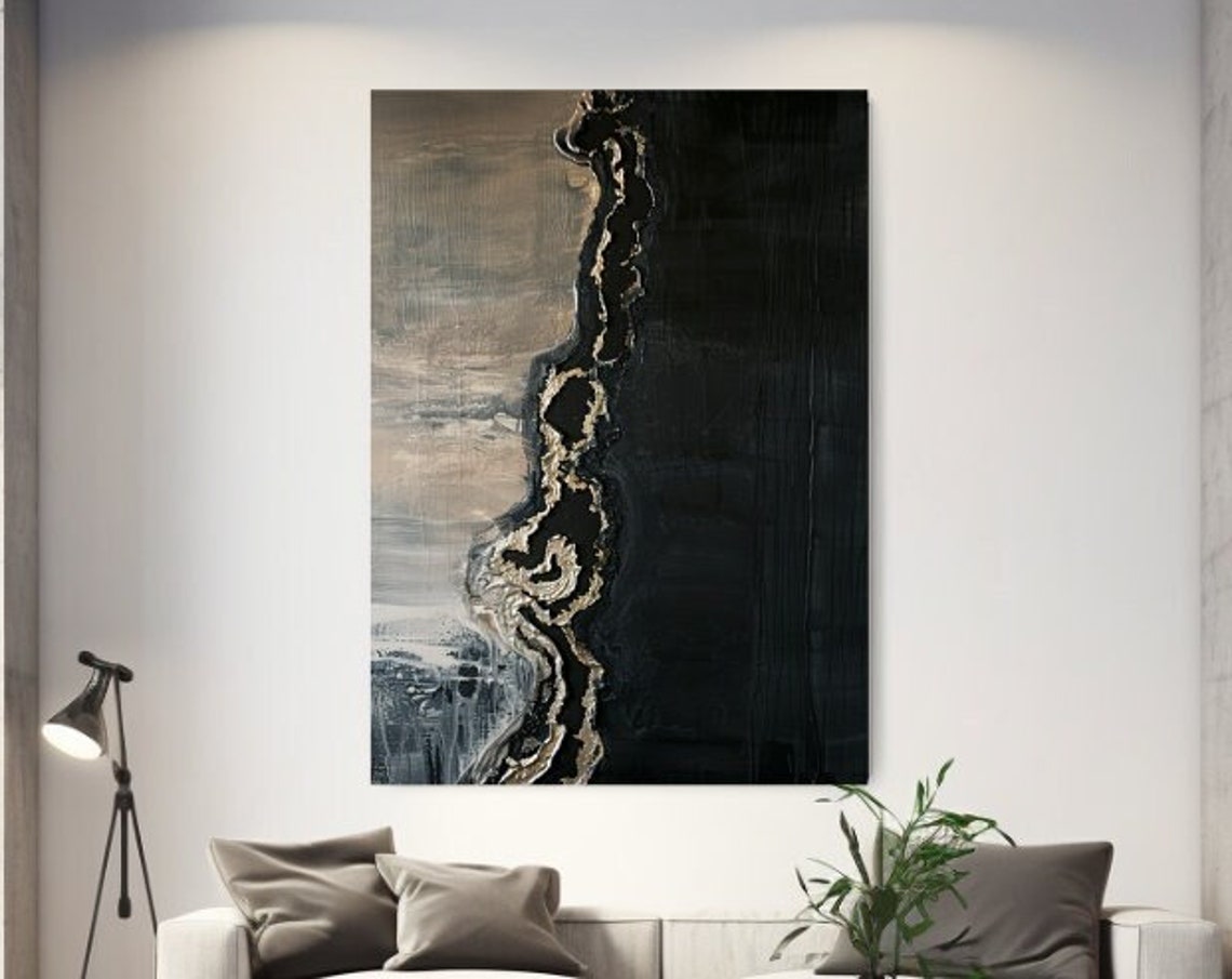 Black And Gold Marble Crack Abstract Dark Luxury Dramatic Stone Poster