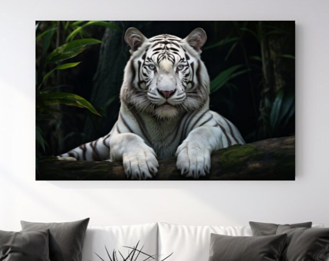 White Tiger Jungle Portrait Blue Eyes Wild Big Cat Wildlife Art Poster