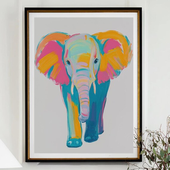 Standing Colorful Elephant Modern Pop Art Wildlife Animal Poster