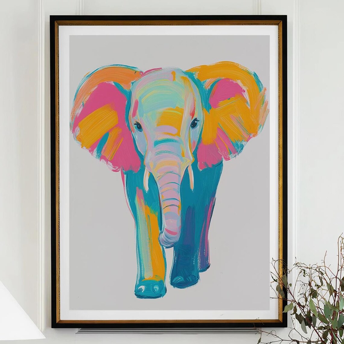 Standing Colorful Elephant Modern Pop Art Wildlife Animal Poster