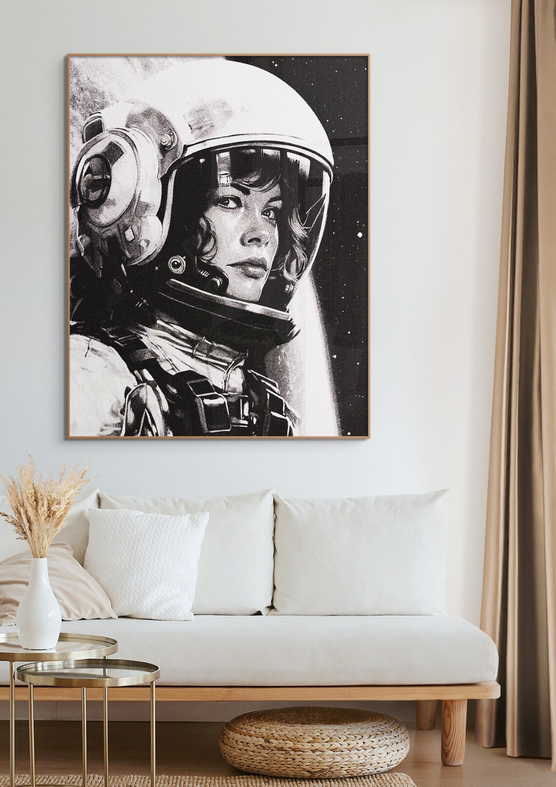 Astronaut Woman Portrait in Helmet Retro Futurism Space Art Poster - Image 3