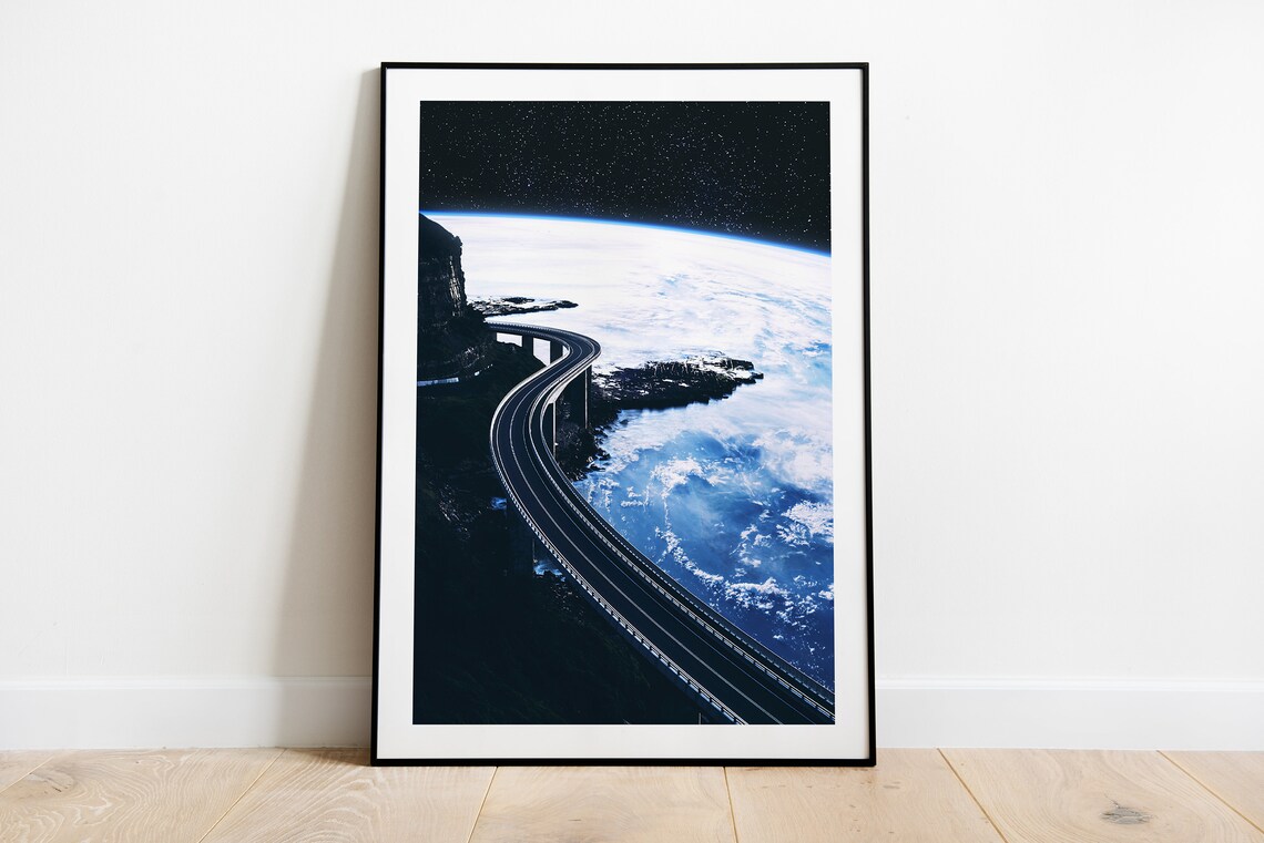 Road Above Earth Retrofuturism Space Art Print