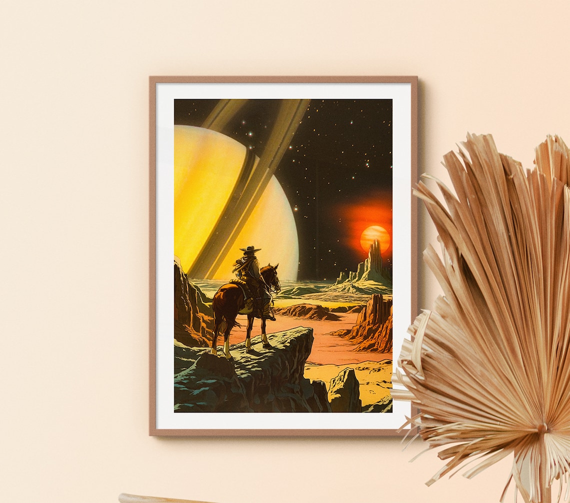 Cosmic Cowboy Retro Futuristic Western Sci-Fi Art Print - Image 3