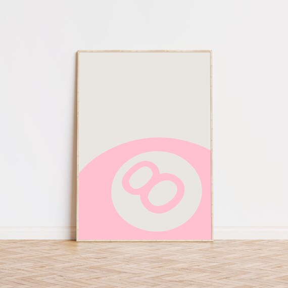 Pink Lucky Eight Ball Minimalist Trendy Retro Pool Game Poster