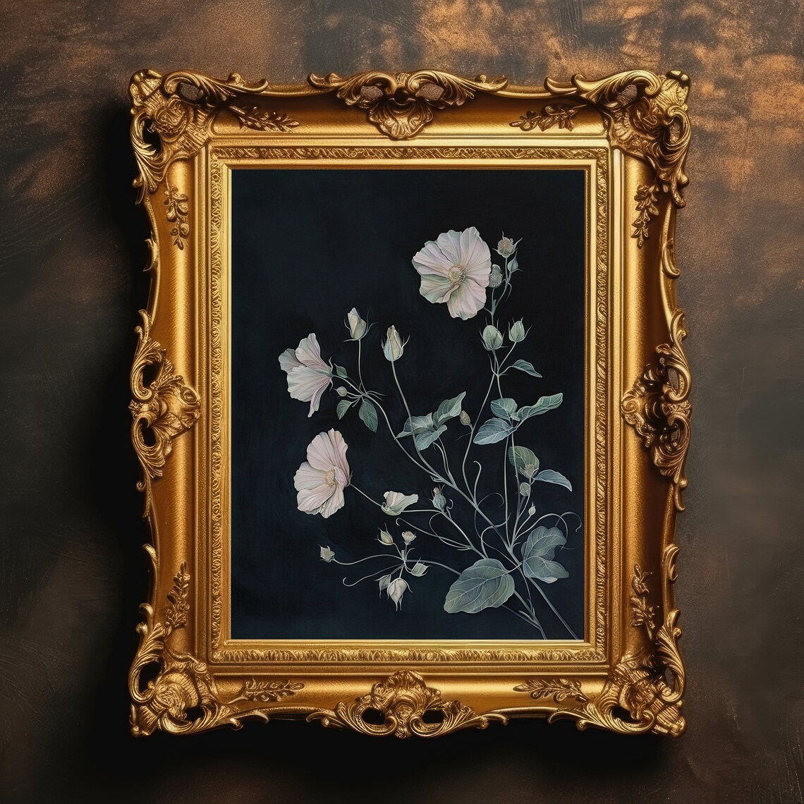 Delicate Flowers Moody Botanical Landscape Art Print