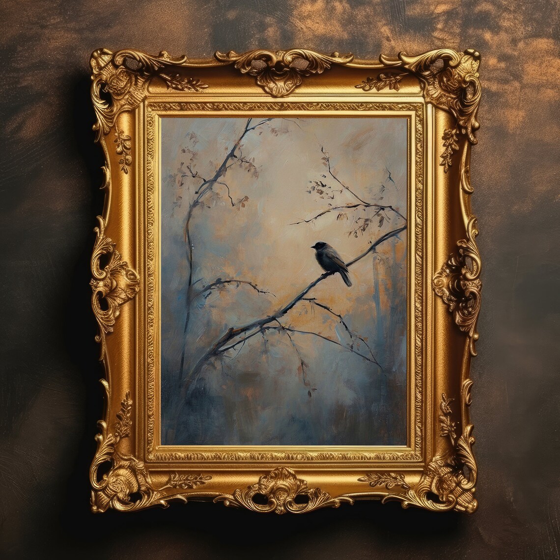 Perched Bird Dark Academia Antique Vintage Art Print