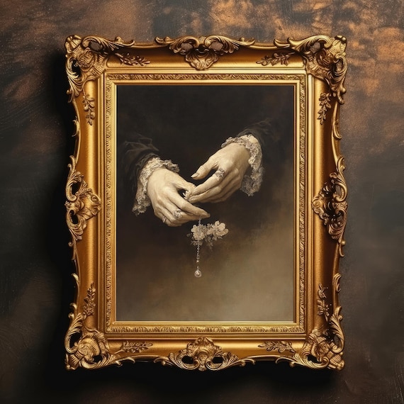 Victorian Hands Lace Cuffs Holding Flower Pendant Dark Art Poster