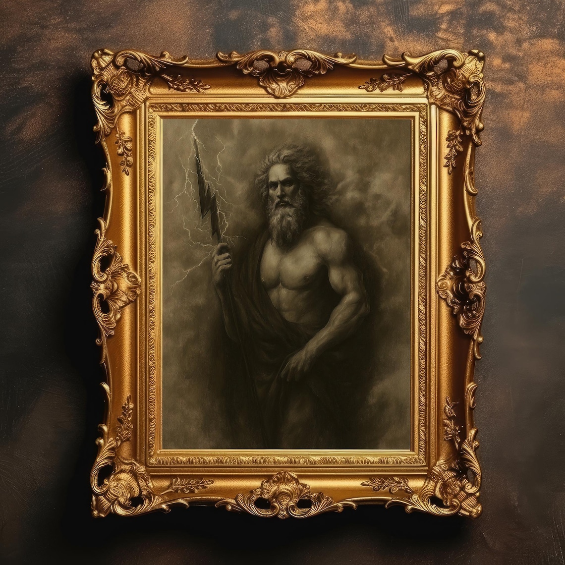 Zeus Greek God Portrait, Dark Academia Mythology Art Print