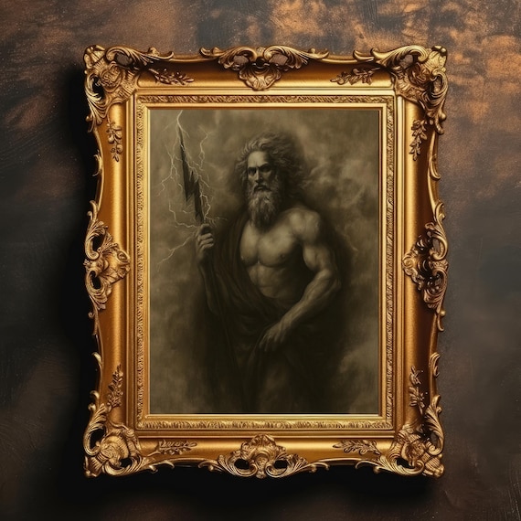 Zeus Greek God Portrait, Dark Academia Mythology Art Print