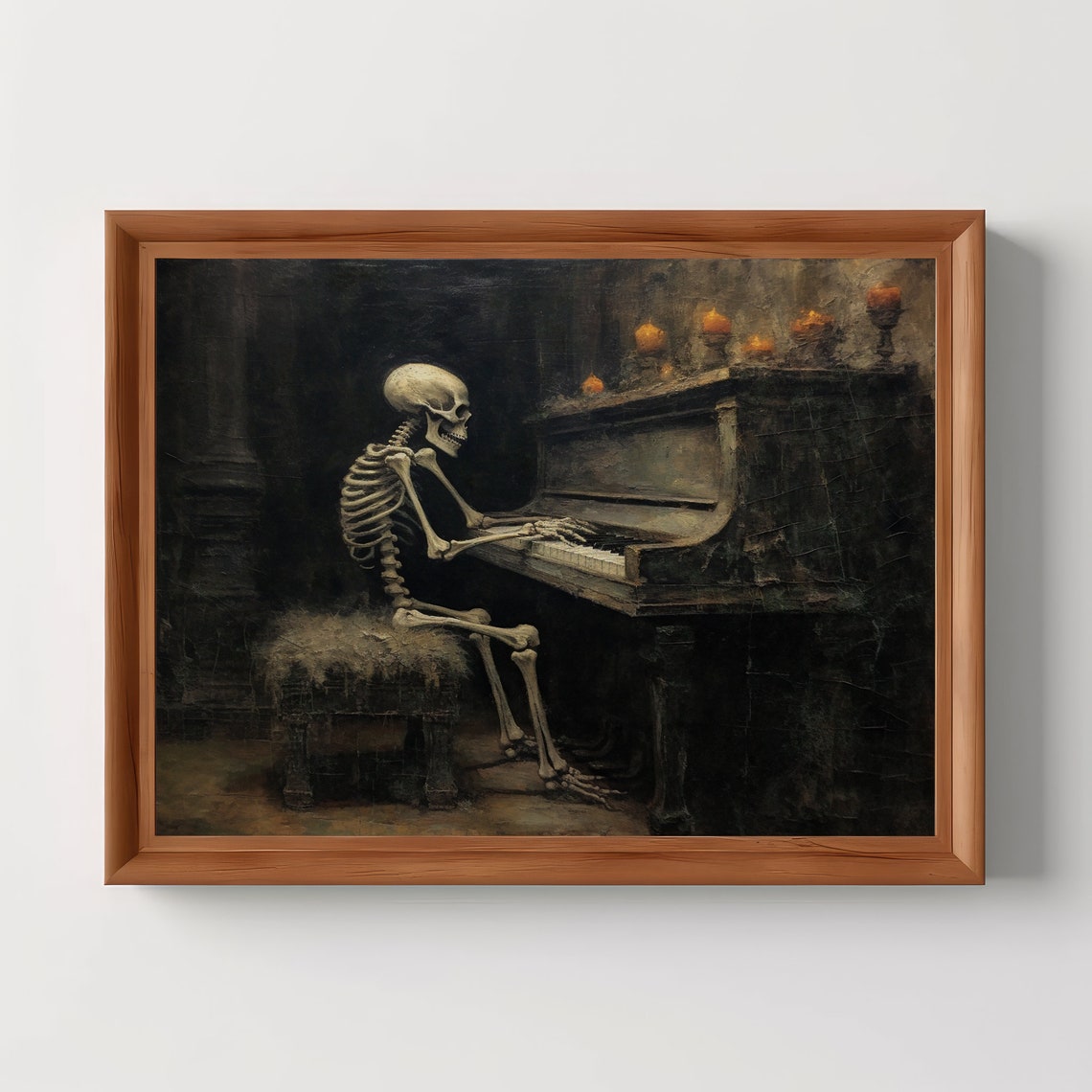 Skeleton Piano Dark Academia Prints Halloween Gothic Wall Art Goth Decor Oil Painting Spooky Horror
