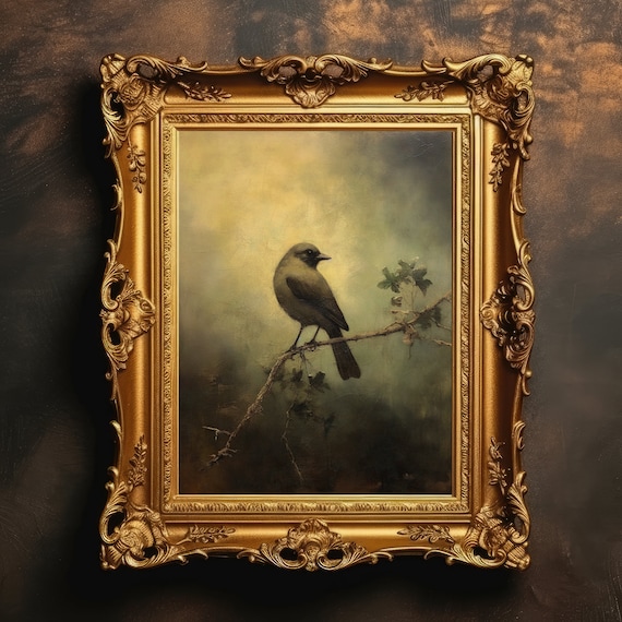 Small Bird Perched Dark Academia Art Print