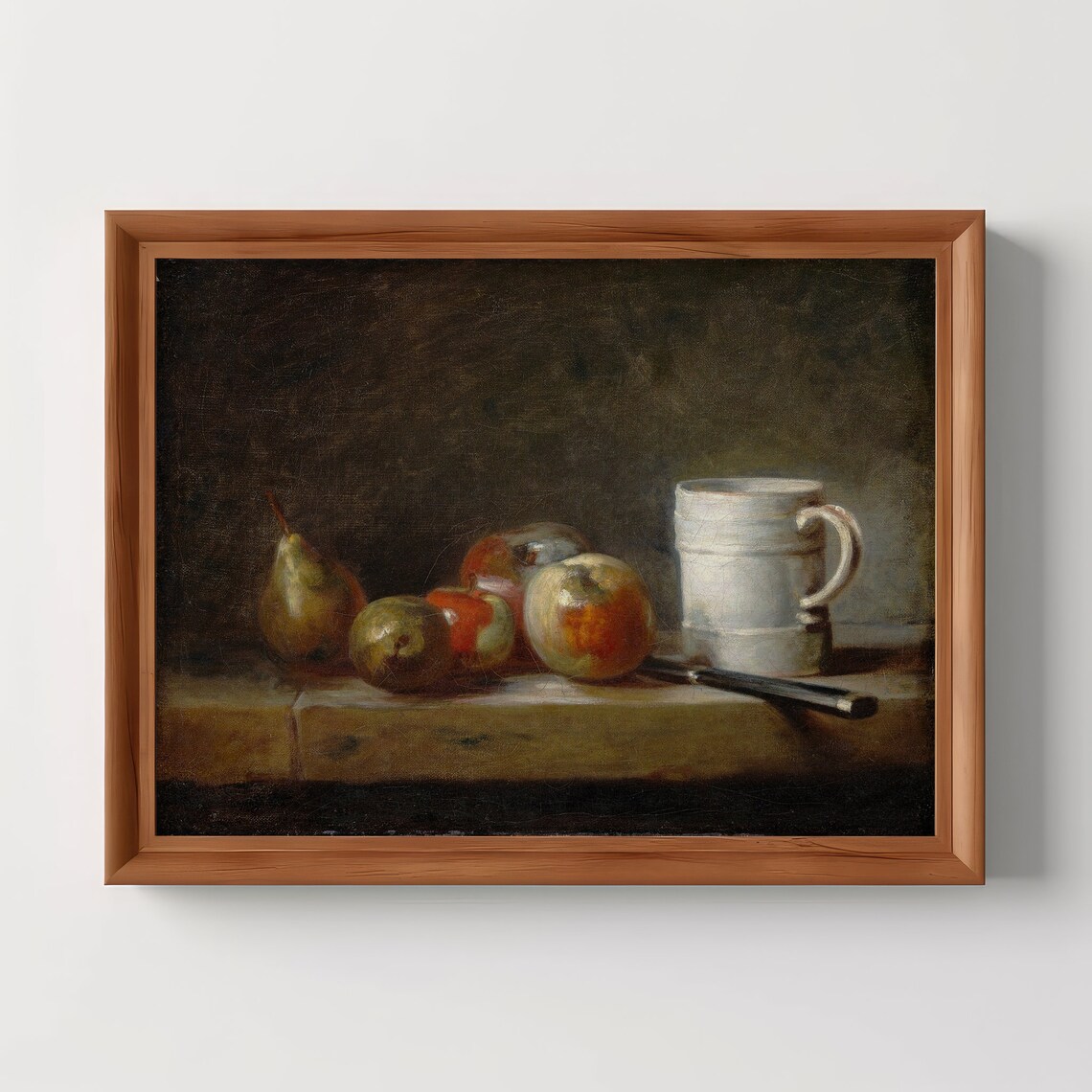 Still Life Fruit Mug Knife Antique Kitchen Oil Painting Poster