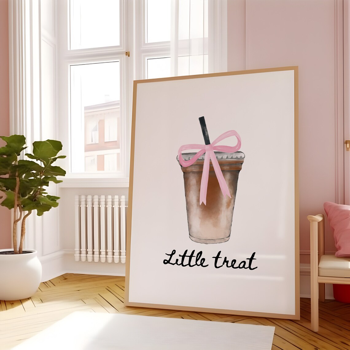 Little Treat Iced Coffee Cup Pink Bow Coquette Kitchen Poster - Image 5