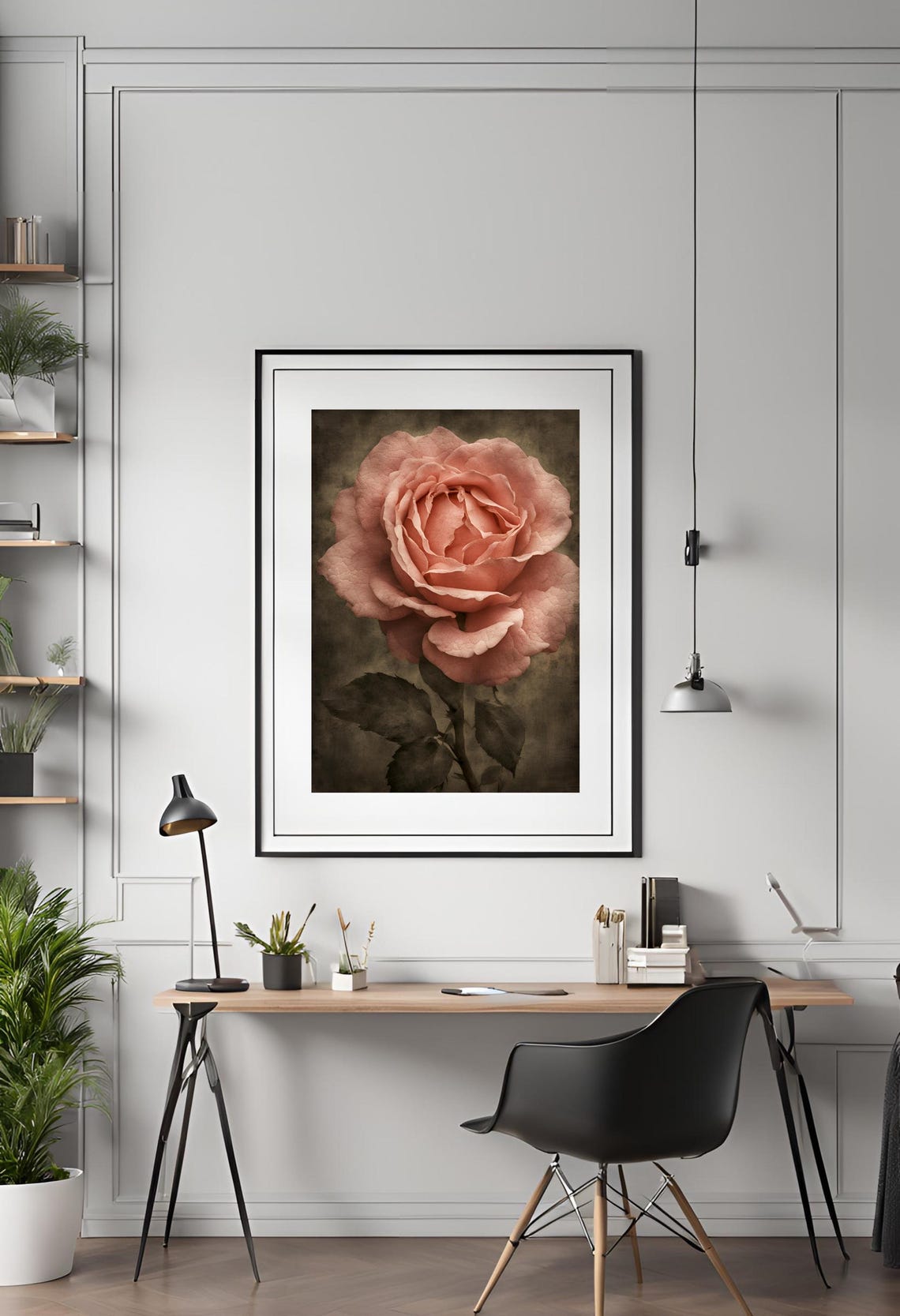 Vintage Pink Rose Close-Up Moody Romantic Botanical Classic Poster - Image 2