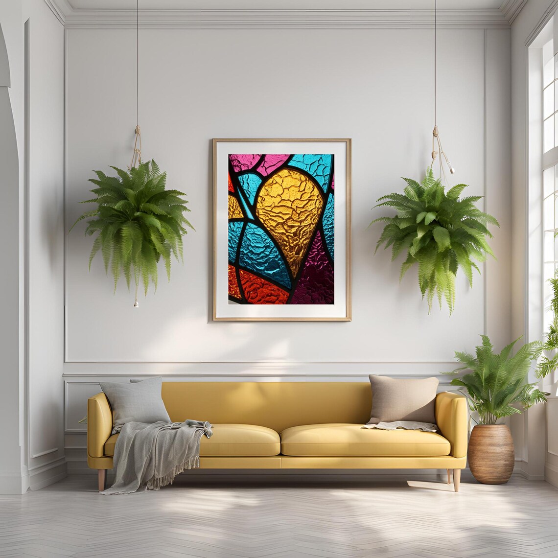 Geometric Stained Glass Mosaic Jewel Tone Abstract Art Poster - Image 3