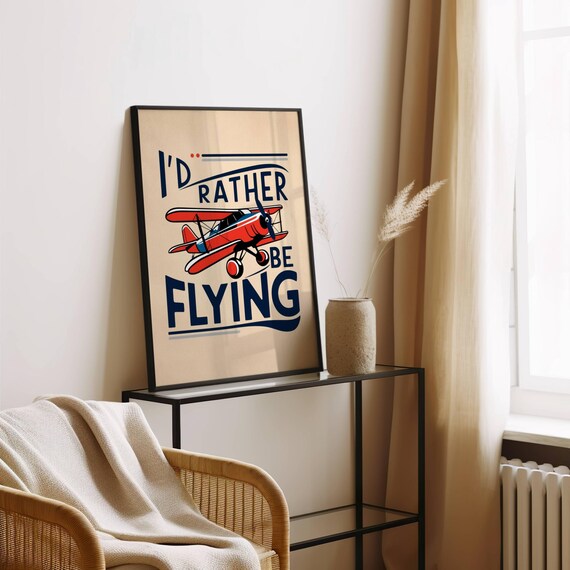 I Would Rather Be Flying Retro Red Biplane Aviation Quote Poster