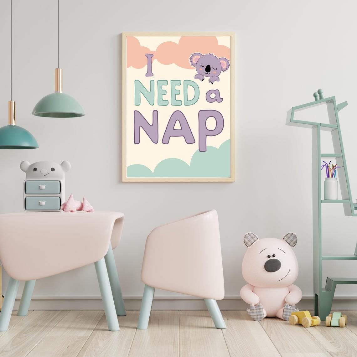 I Need A Nap Sleepy Koala Pastel Nursery Kids Room Decor Poster