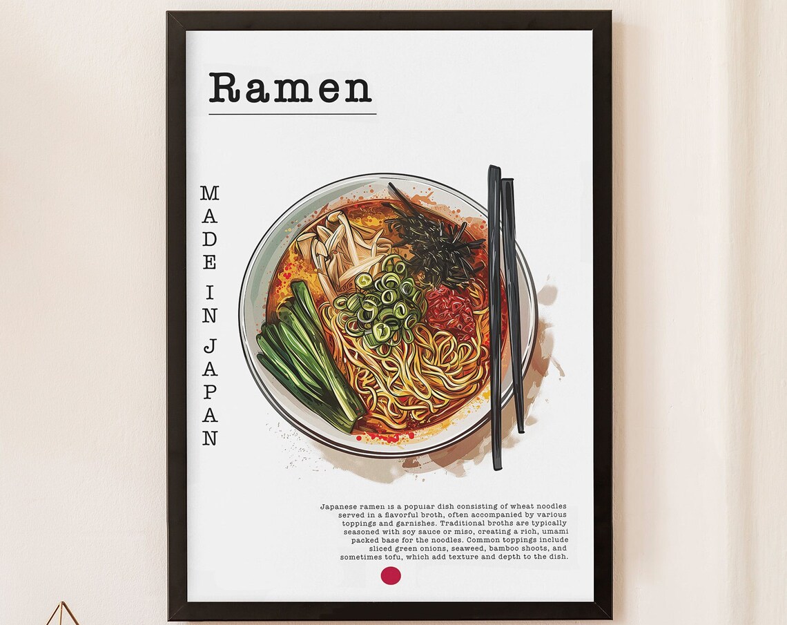Ramen Noodle Bowl Made In Japan Illustrated Vintage Recipe Art Poster