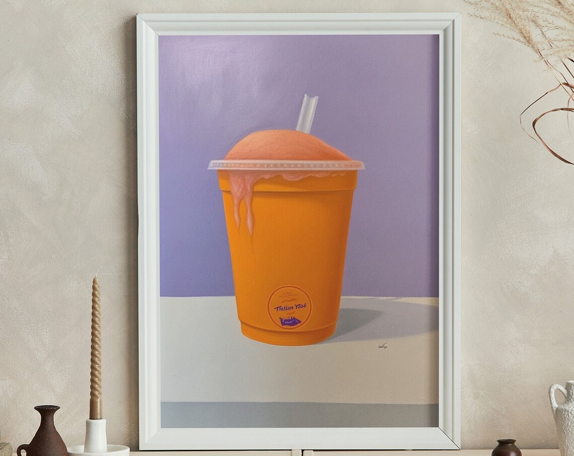 Thai Iced Milk Tea Cup Oil Painting Kitchen Drink Art Poster