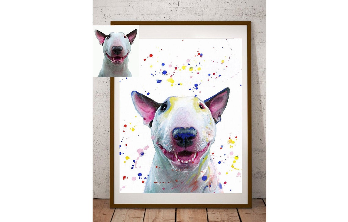 Custom Bull Terrier Portrait Colorful Watercolor Splash Poster
