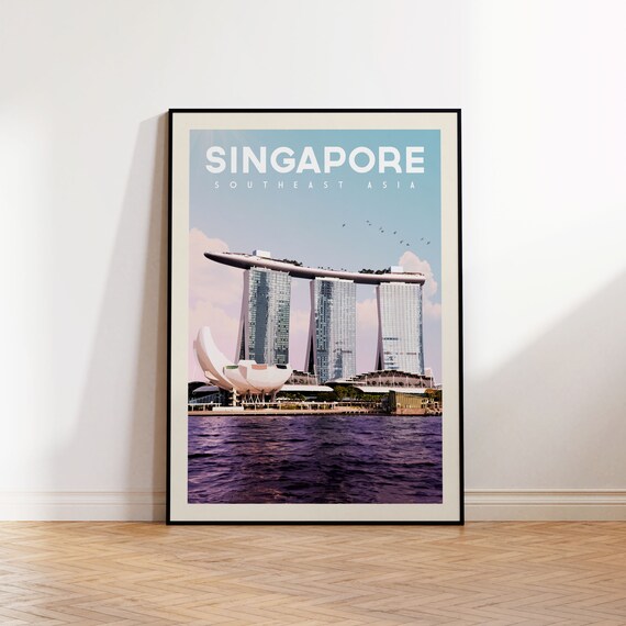Singapore Poster Print Skyline Wall Art Vintage Travel Retro Asian For Home Decor