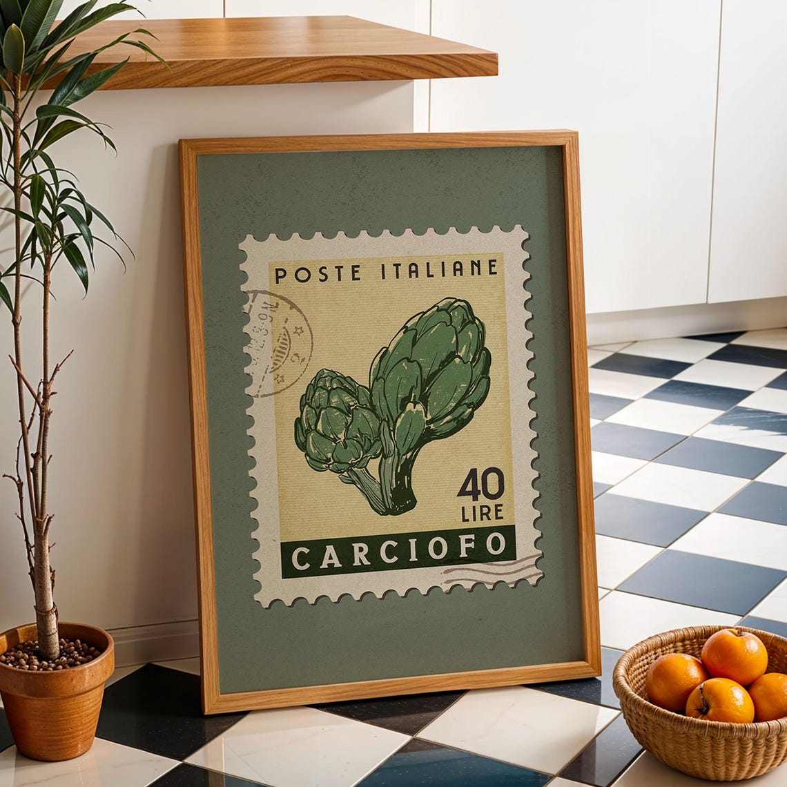 Artichoke Retro Stamp Kitchen Art Print
