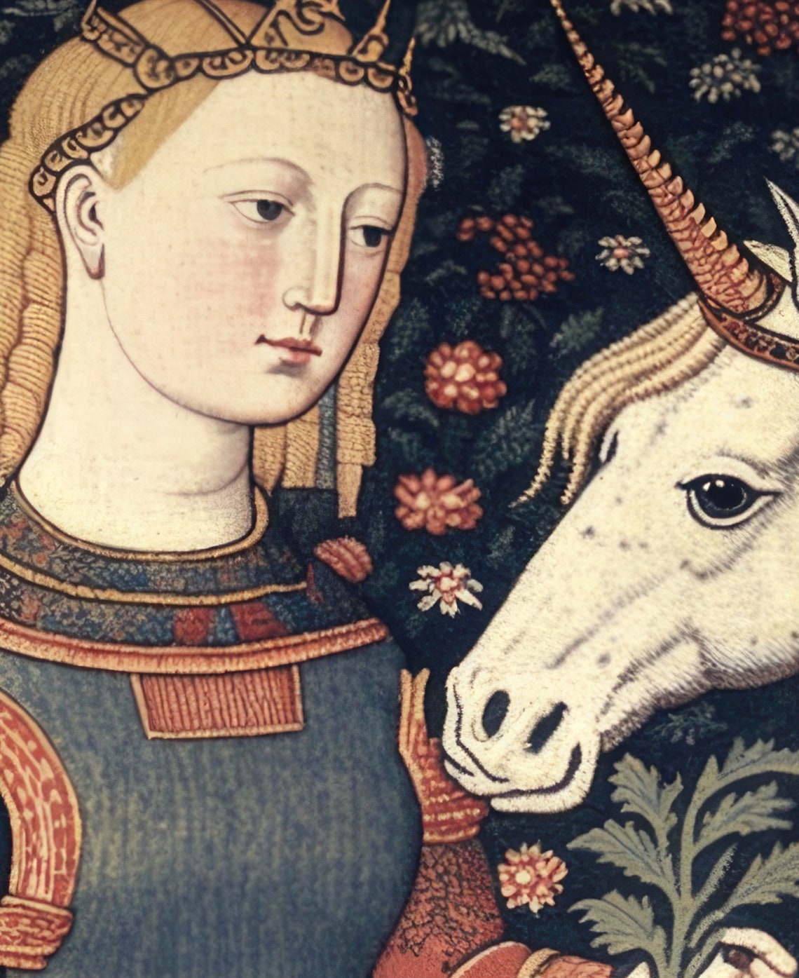 Medieval Unicorn And Girl Vintage Art Print - Image 2