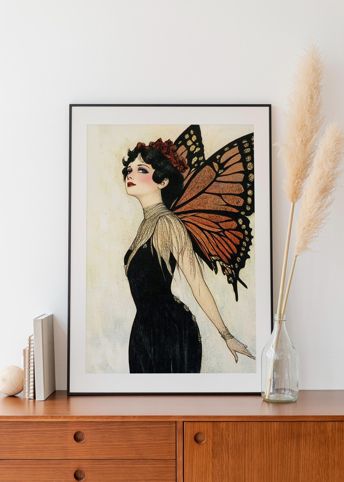 Gold Butterfly Girl Vintage Collage Art Print - Image 2